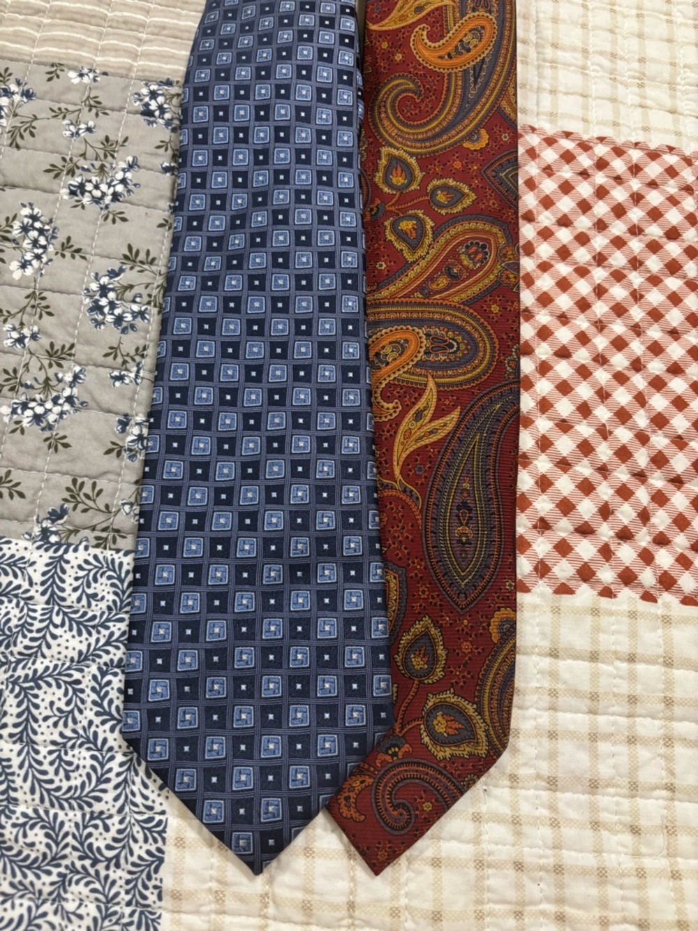 Men's Blue Geometric Silk Tie - Unbranded